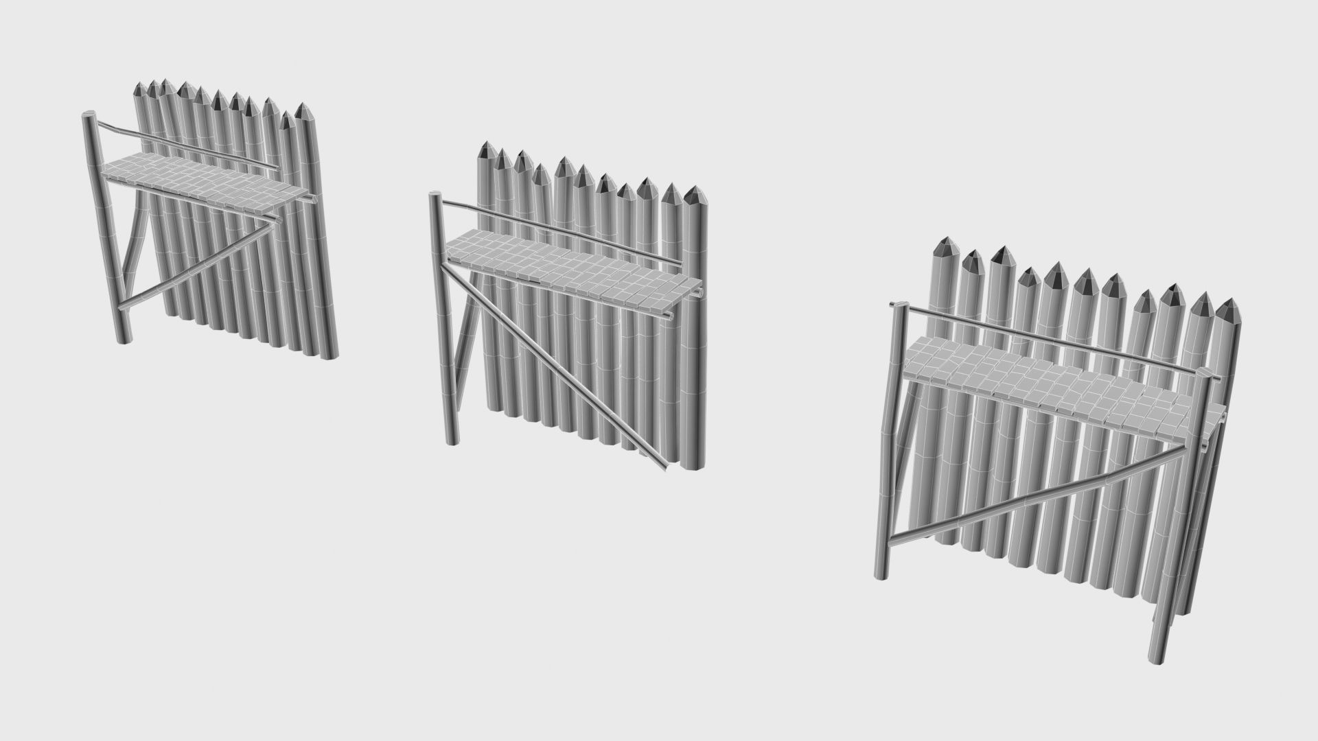Modular medieval wooden palisades pack Low-poly 3D model_17