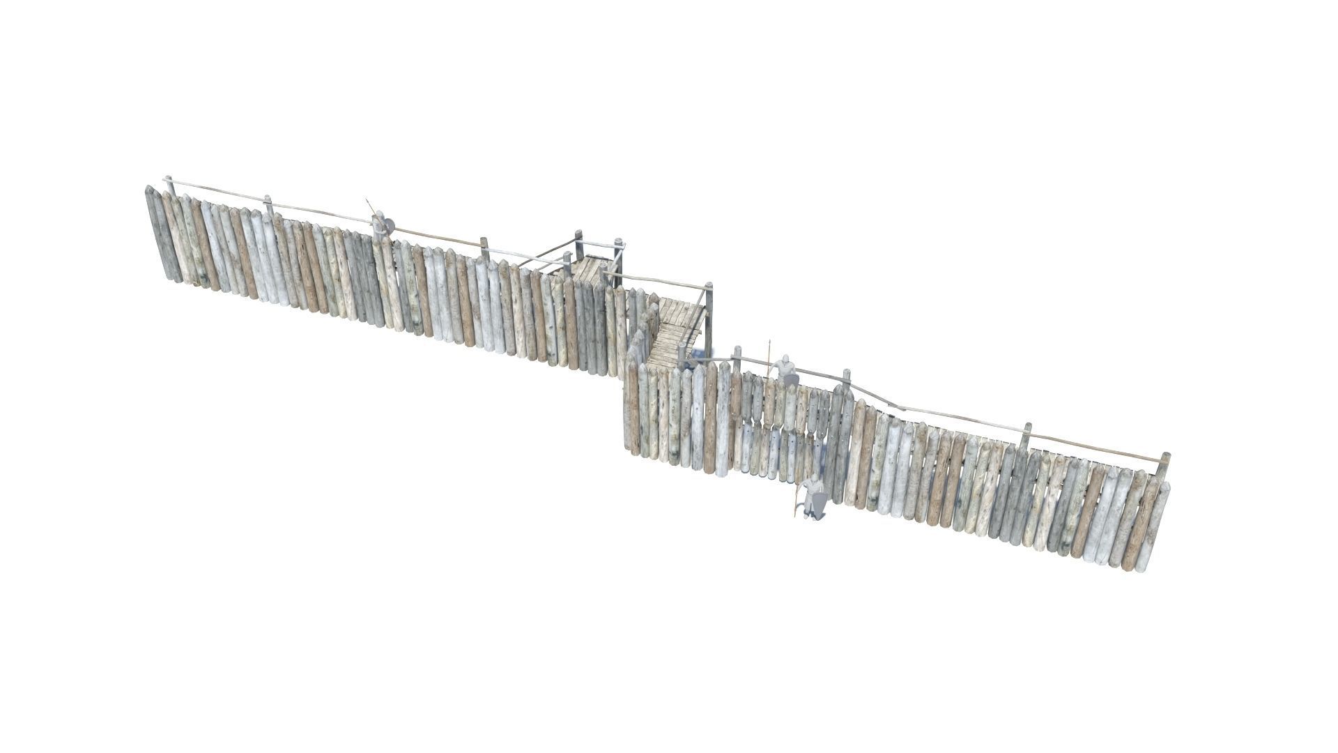 Modular medieval wooden palisades pack Low-poly 3D model_3