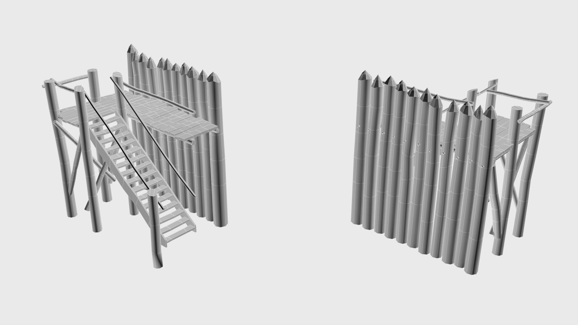 Modular medieval wooden palisades pack Low-poly 3D model_19