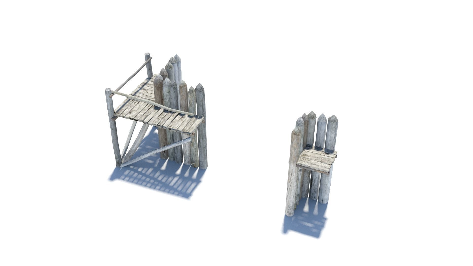 Modular medieval wooden palisades pack Low-poly 3D model_8