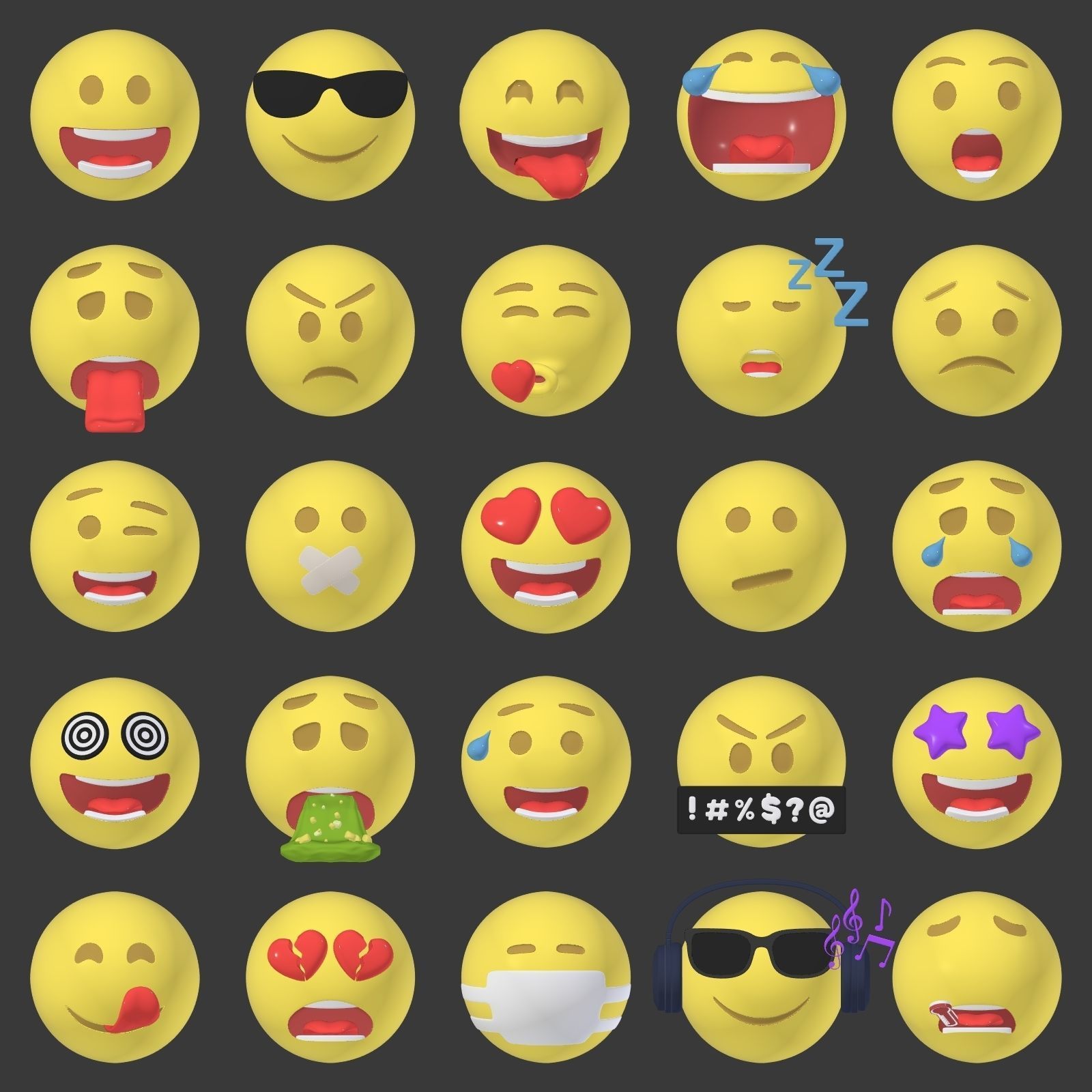 Emoticons - Emoji - Smiley Pack Low-poly 3D model_1