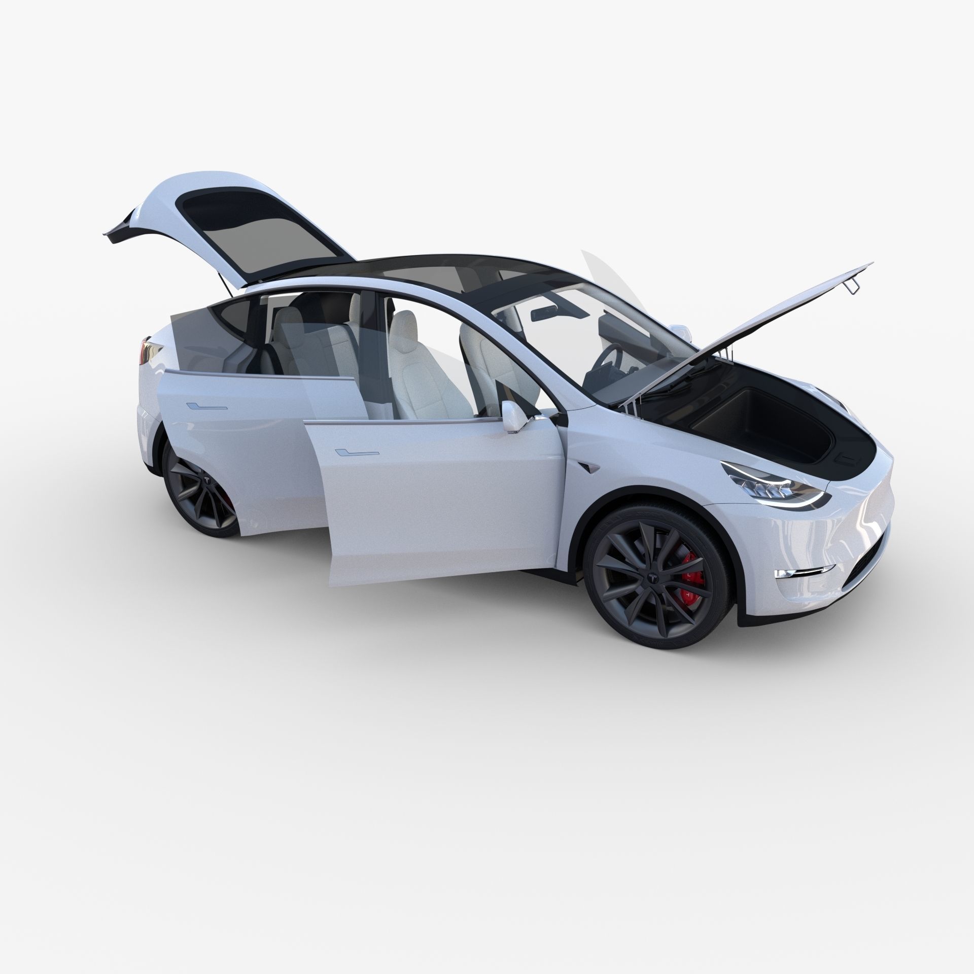 Tesla Model Y RWD White with interior and chassis 3D model | CGTrader