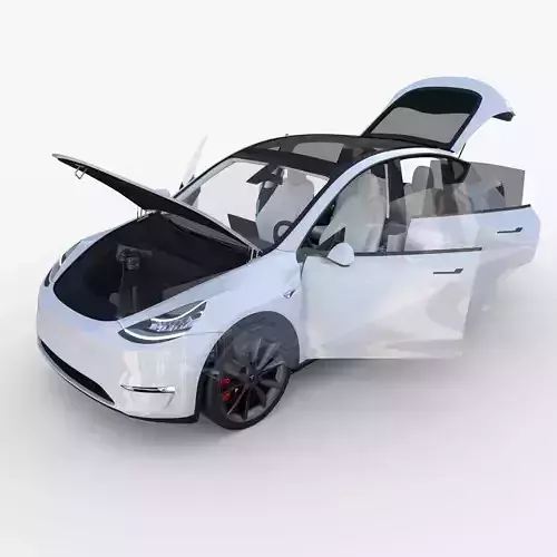 Tesla Model Y RWD White with interior and chassis 3D model