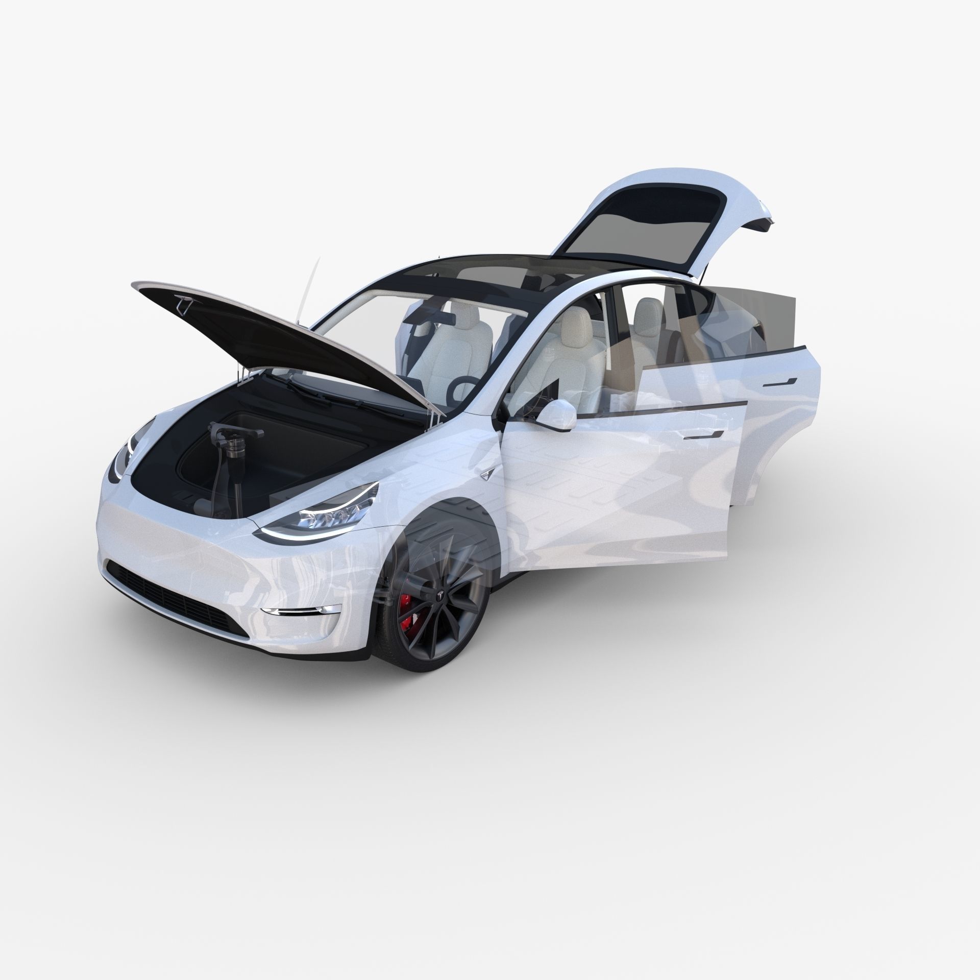 Tesla Model Y RWD White with interior and chassis 3D model | CGTrader