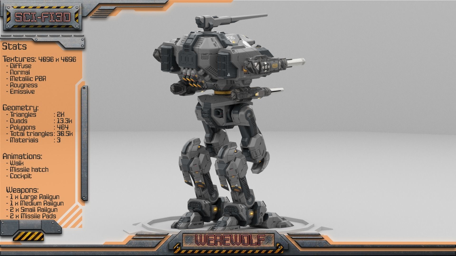 Werewolf BattleMech Low-poly 3D model_5