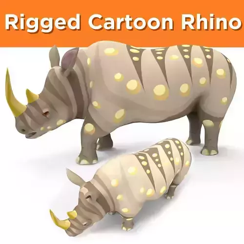 Cartoon Rhino 3D Model Rigged 