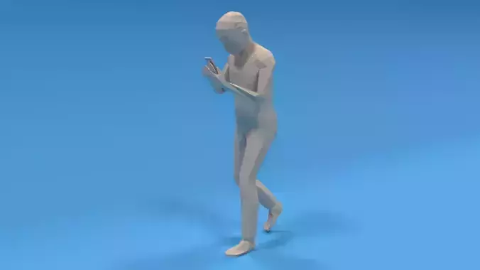 Low Poly Kid Walking With a Mobile Phone