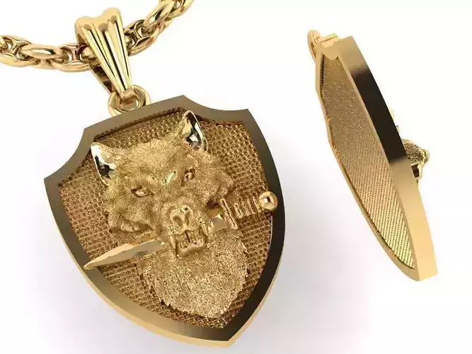 wolf with a knife  pendant 