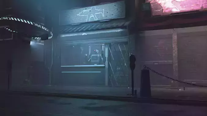Scifi neon gun store - dangerous streets of cyberpunk city Low-poly 3D model