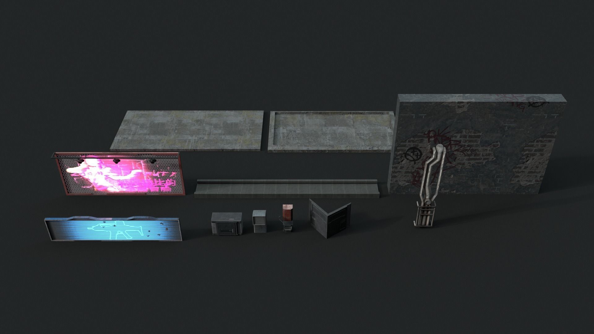 Scifi neon gun store - dangerous streets of cyberpunk city Low-poly 3D model_6
