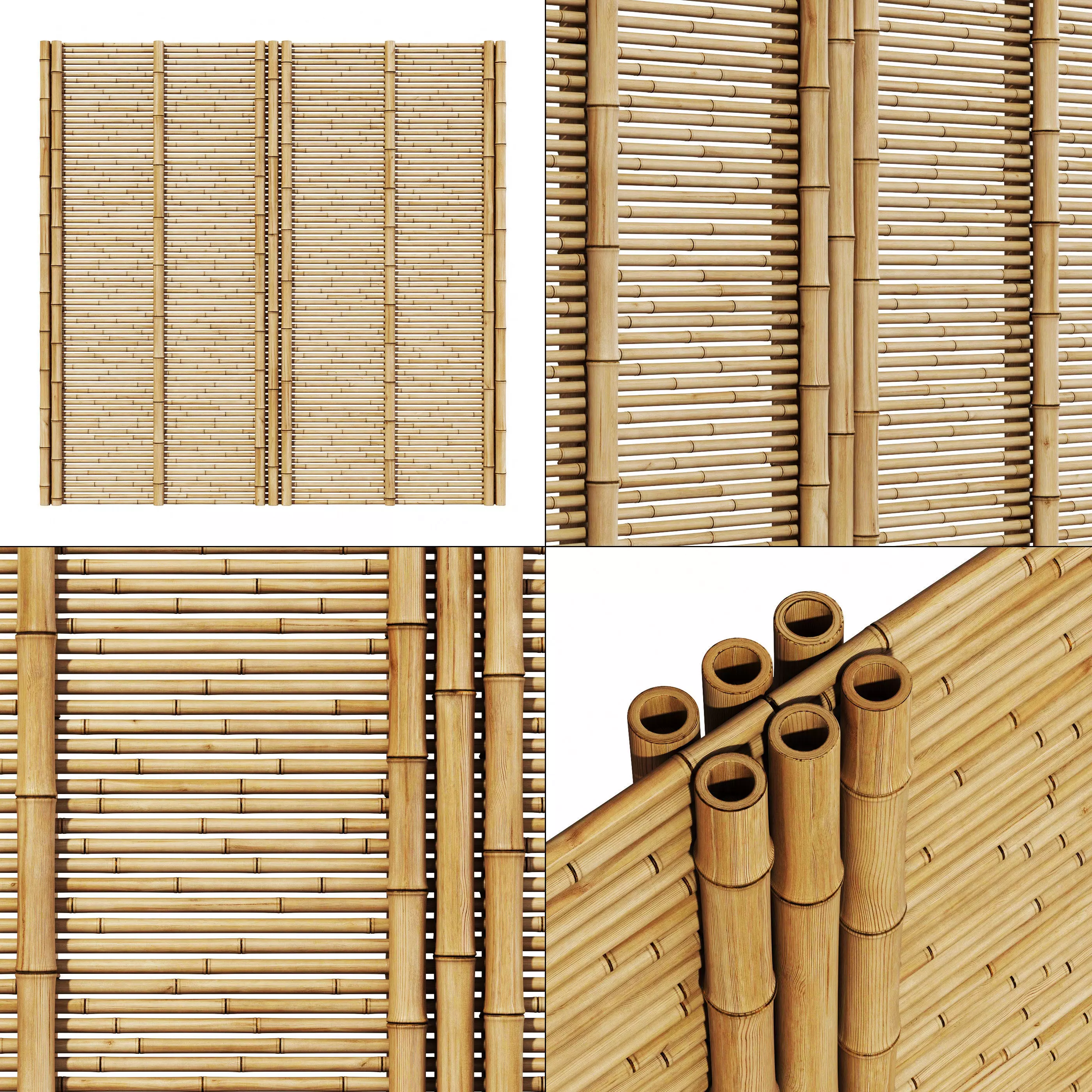 Bamboo branch wall panel 3D model_0