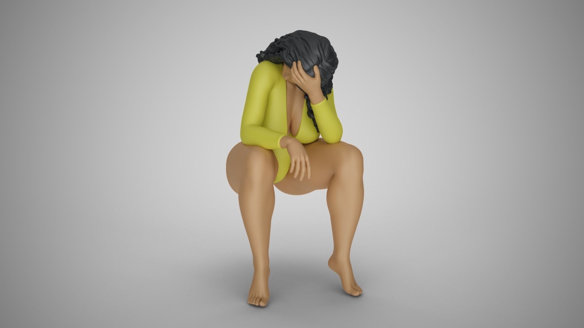 Sitting Woman Thinking 3D print model_4