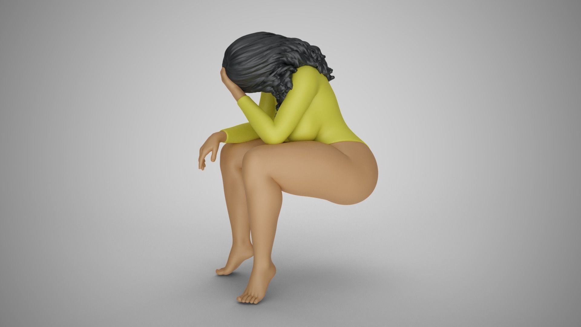 Sitting Woman Thinking 3D print model_6