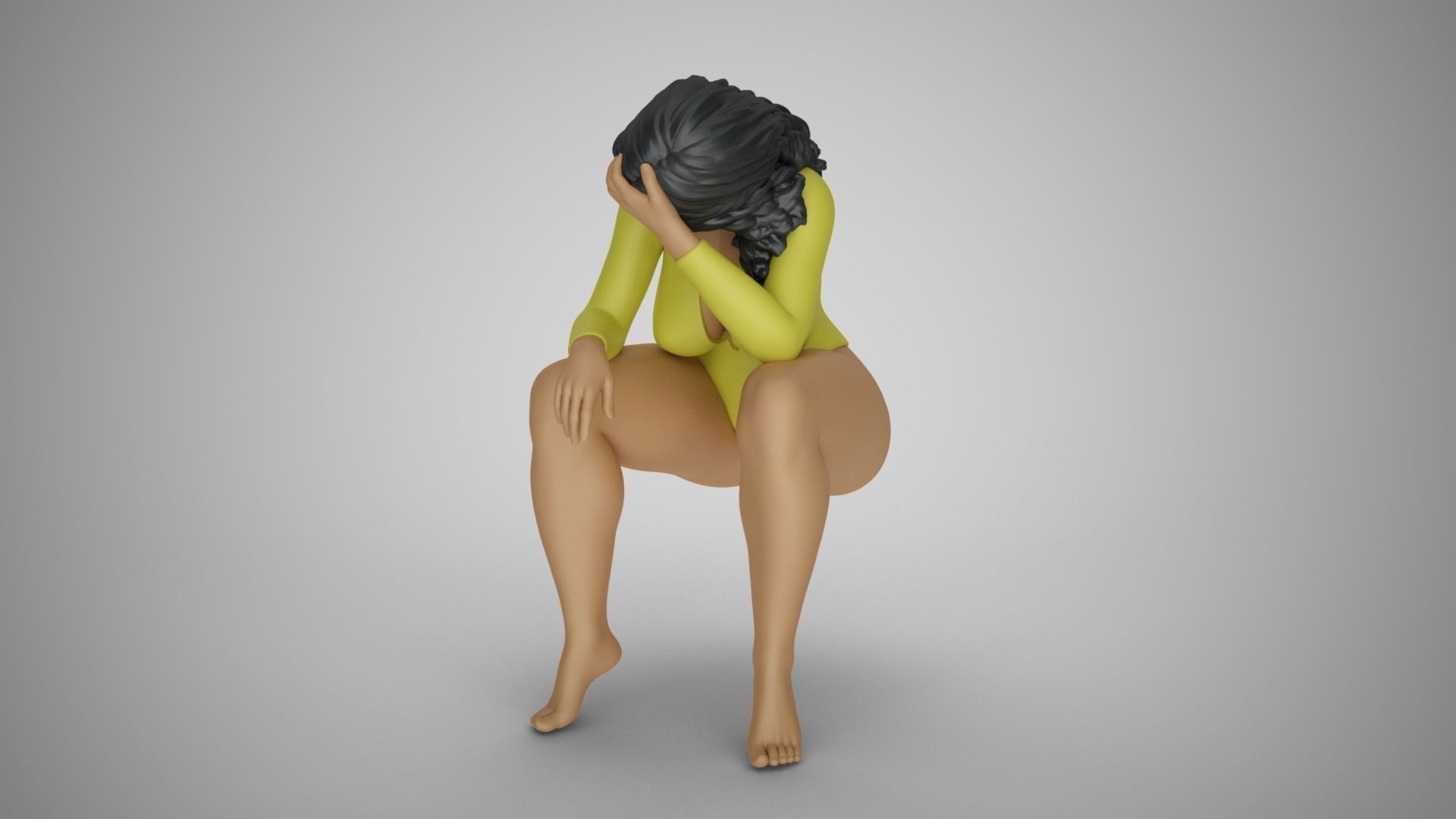 Sitting Woman Thinking 3D print model_5