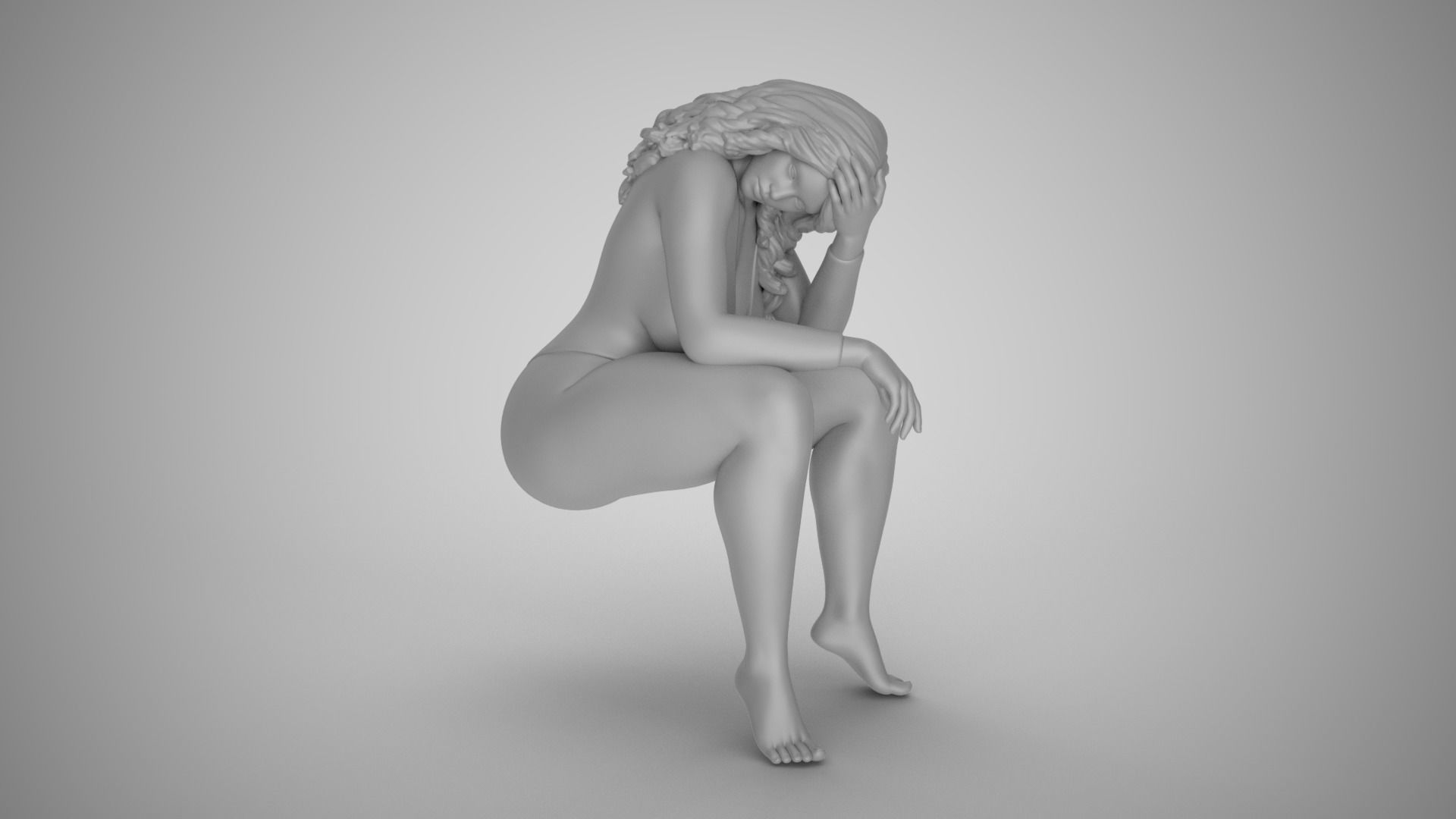 Sitting Woman Thinking 3D print model_1