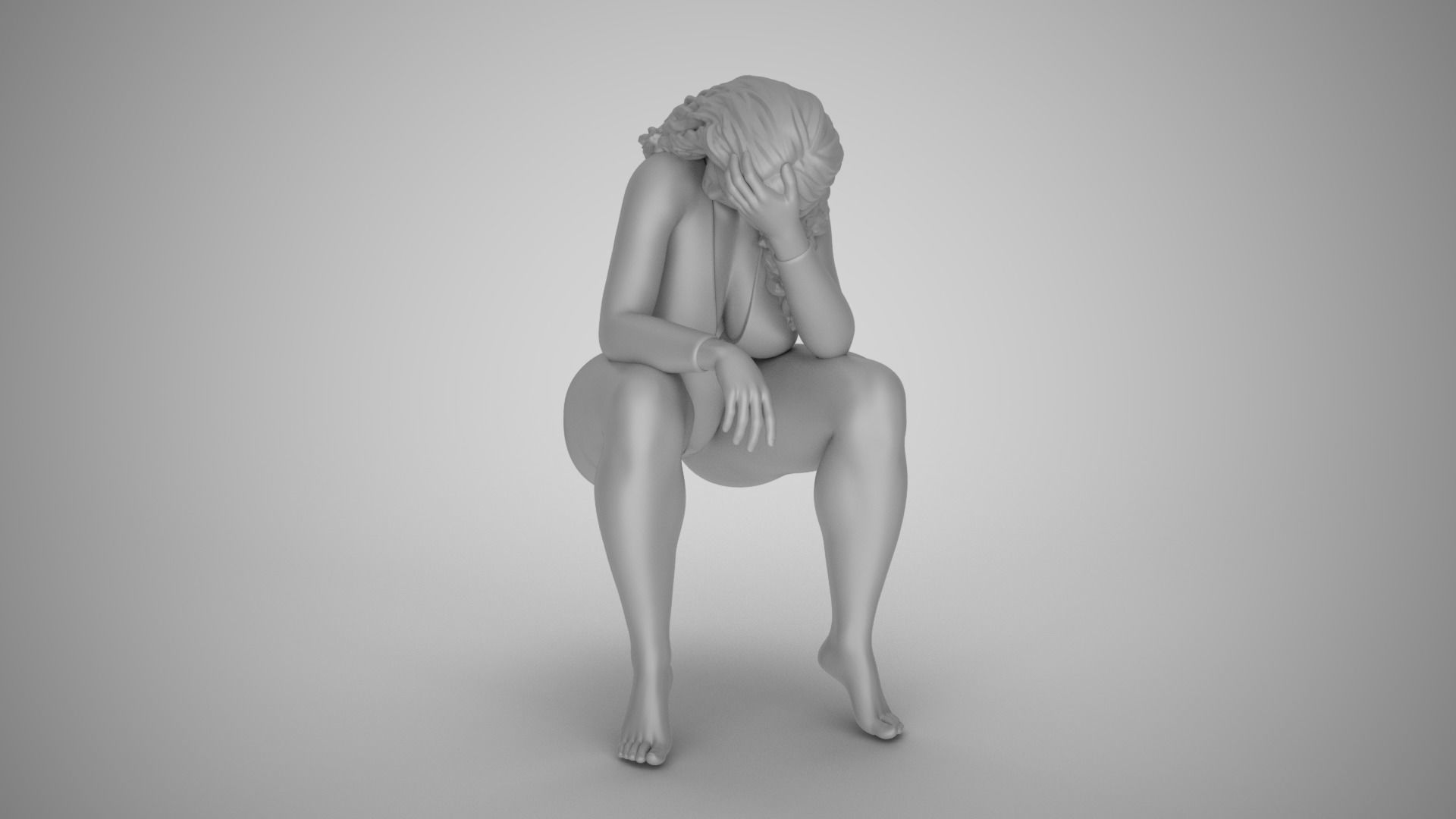 Sitting Woman Thinking 3D print model_2