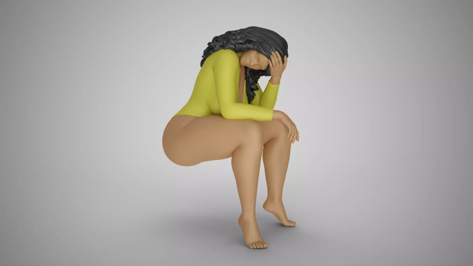 Sitting Woman Thinking 3D print model_0