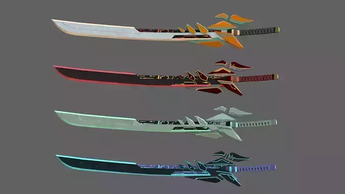 Futuristic SciFi Sword PACK - 4 Swords with Distinct Designs Low-poly 3D model