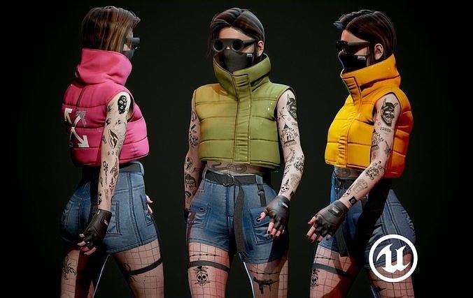 Cyberpunk Character - Tattooed Woman PBR - PROMOTION Low-poly 3D model