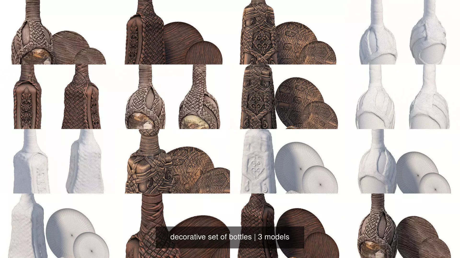 decorative set of bottles 3D Model Collection_0