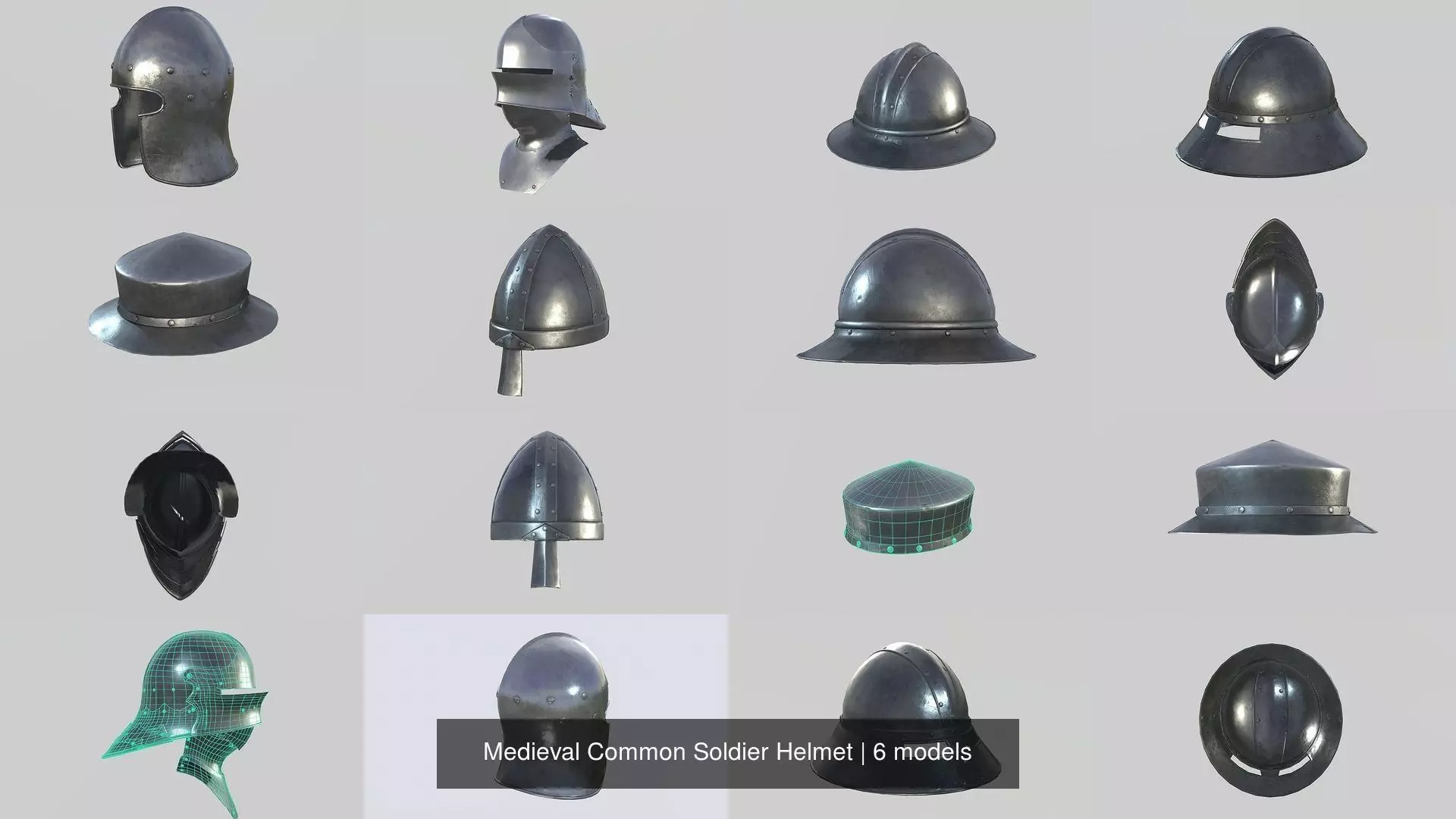 Medieval Common Soldier Helmet 3D Model Collection_0