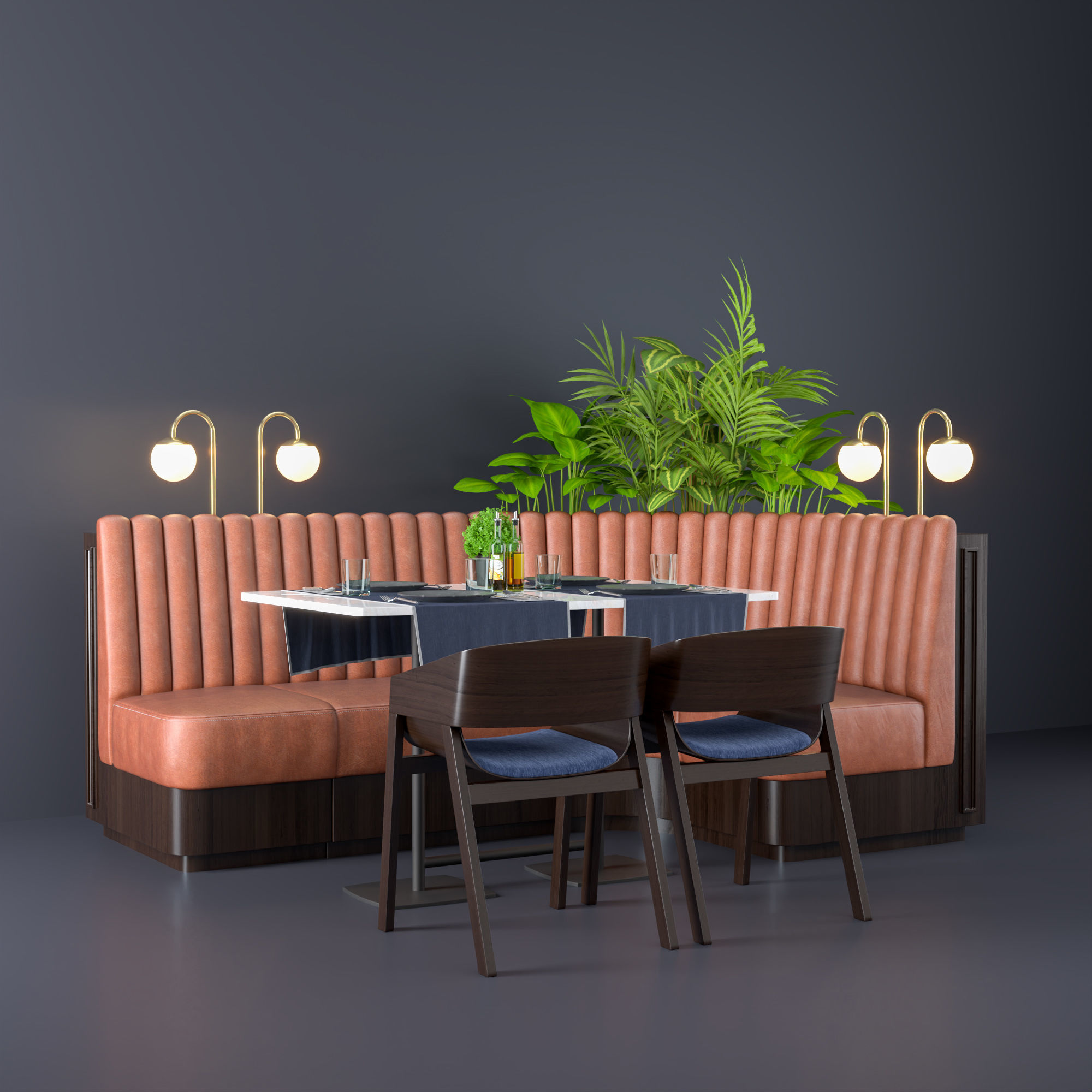 Restaurant seat L type 3D model_3