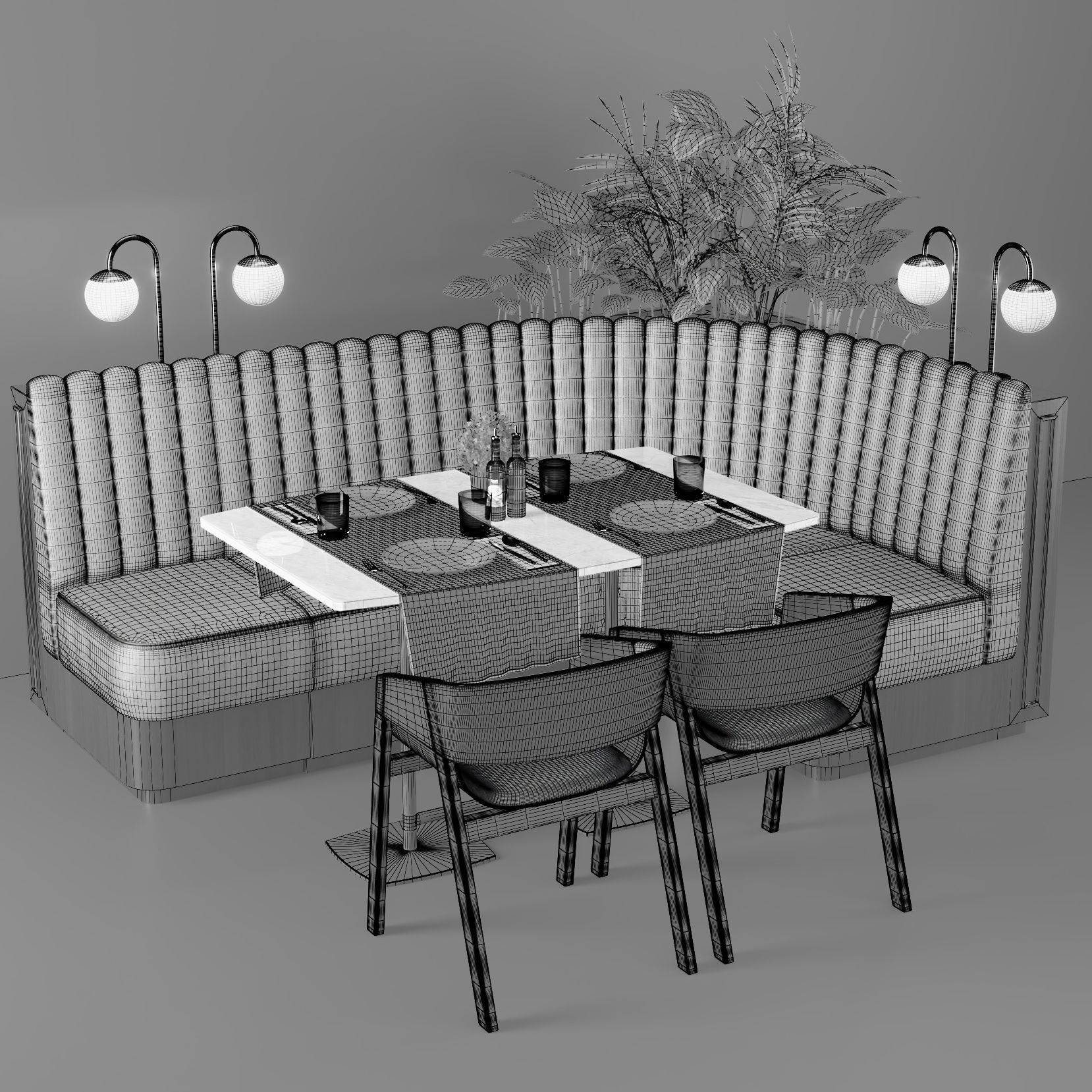 Restaurant seat L type 3D model_8