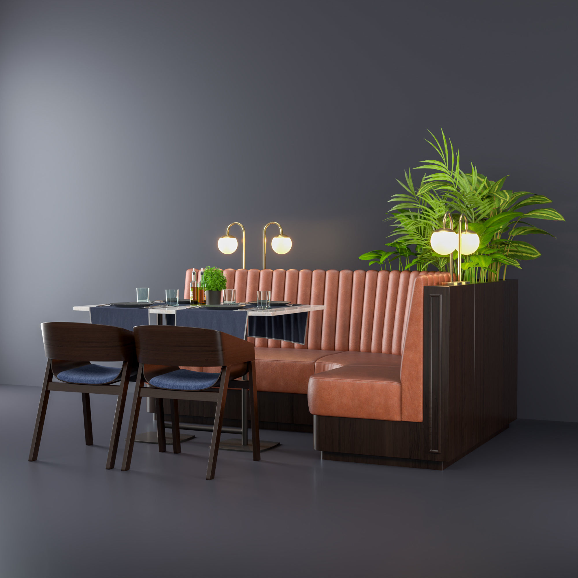 Restaurant seat L type 3D model_2