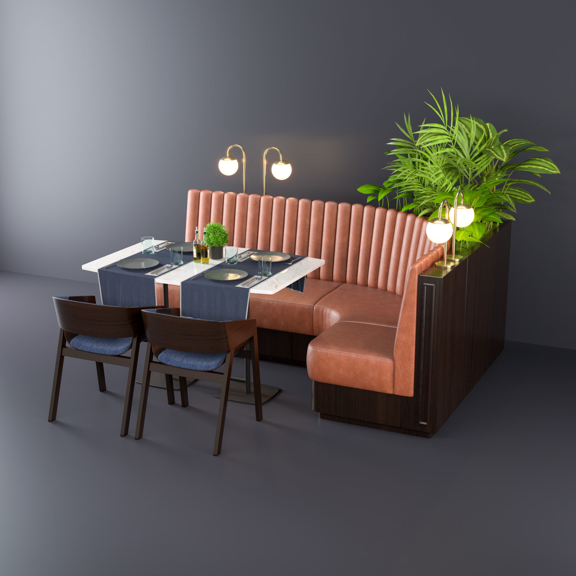 Restaurant seat L type 3D model_4