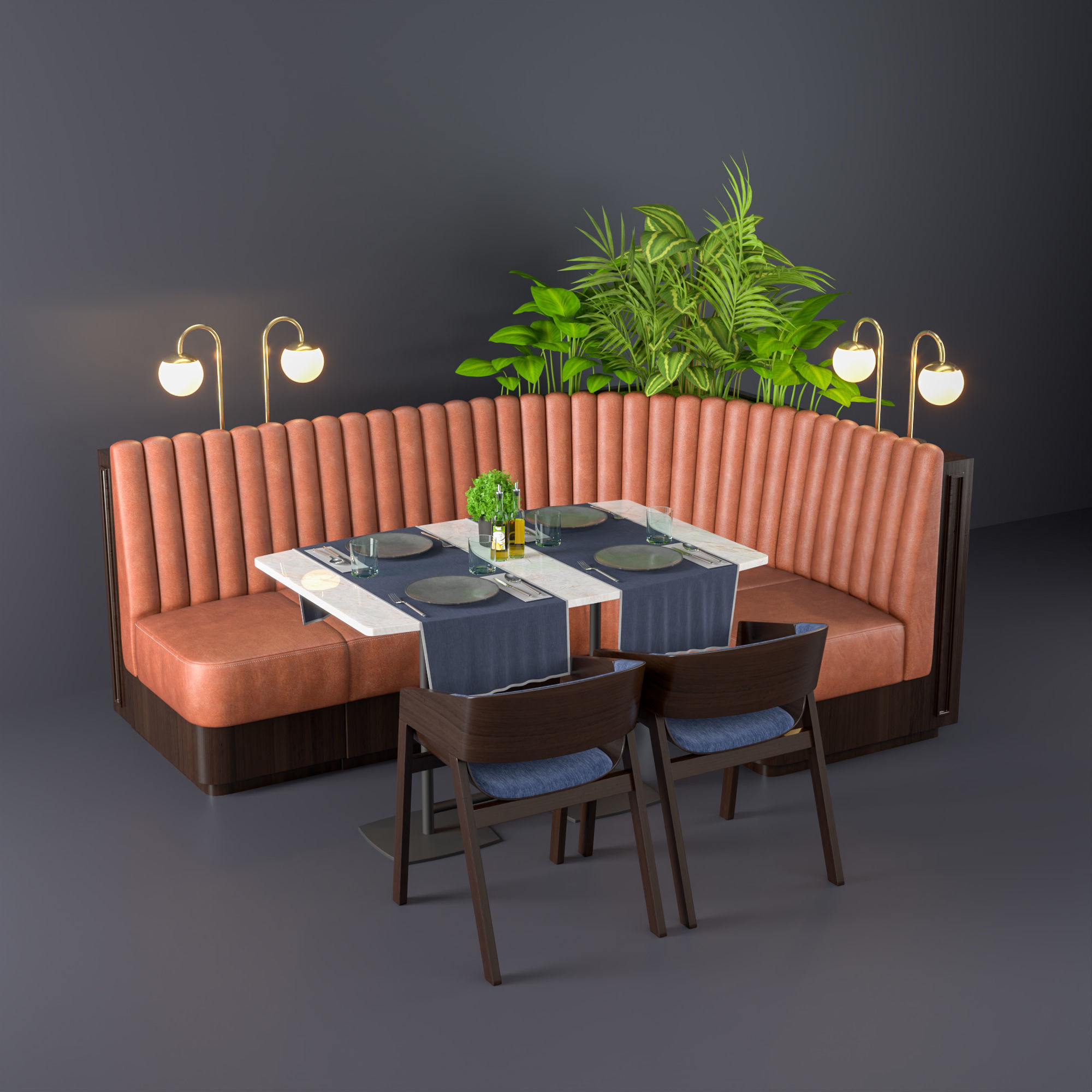 Restaurant seat L type 3D model_7