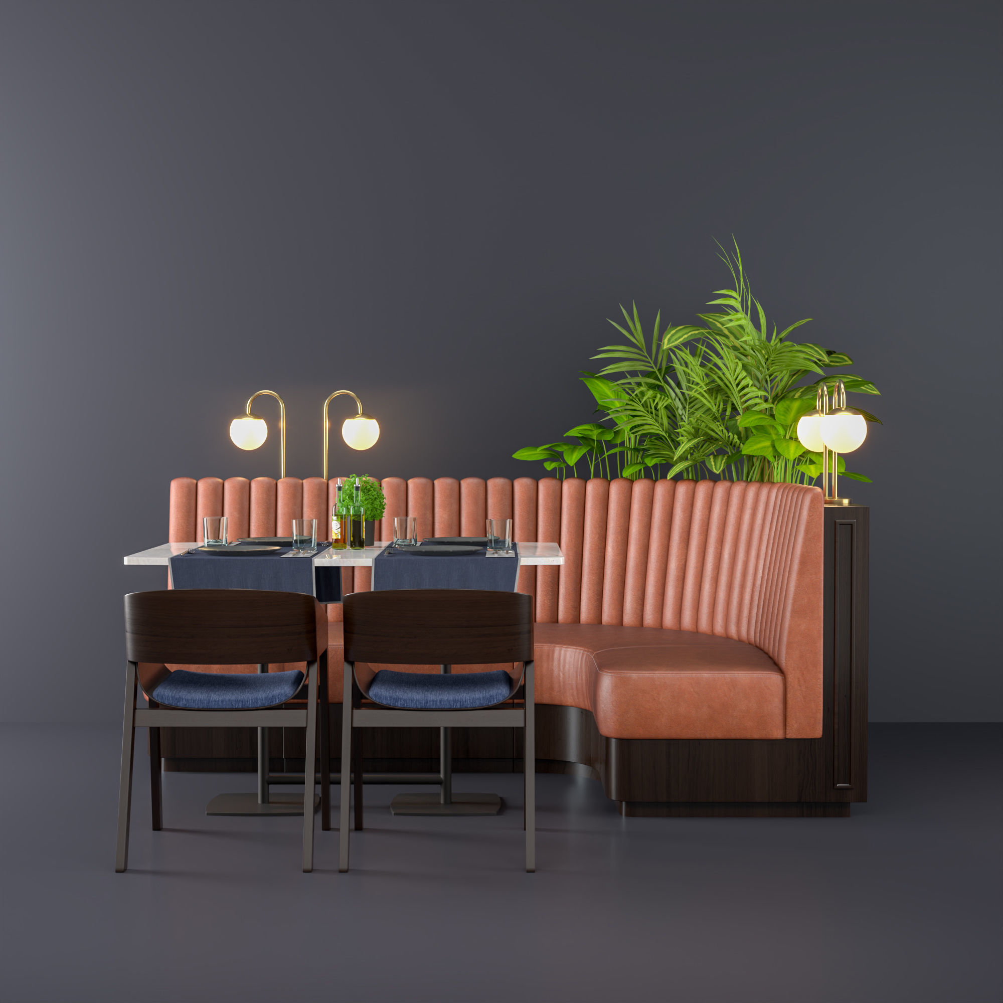 Restaurant seat L type 3D model_1