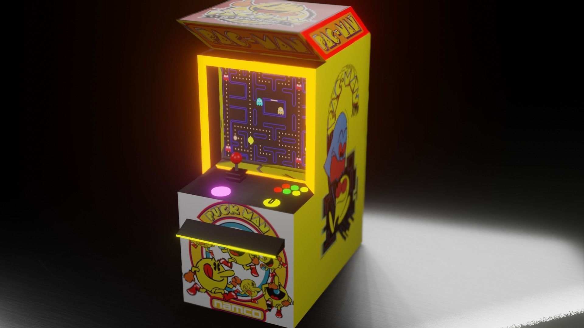 Arcade Machine Pacman Version Low-poly 3D model_6