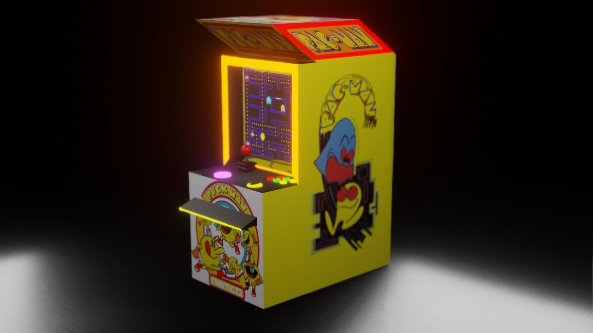 Arcade Machine Pacman Version Low-poly 3D model_5