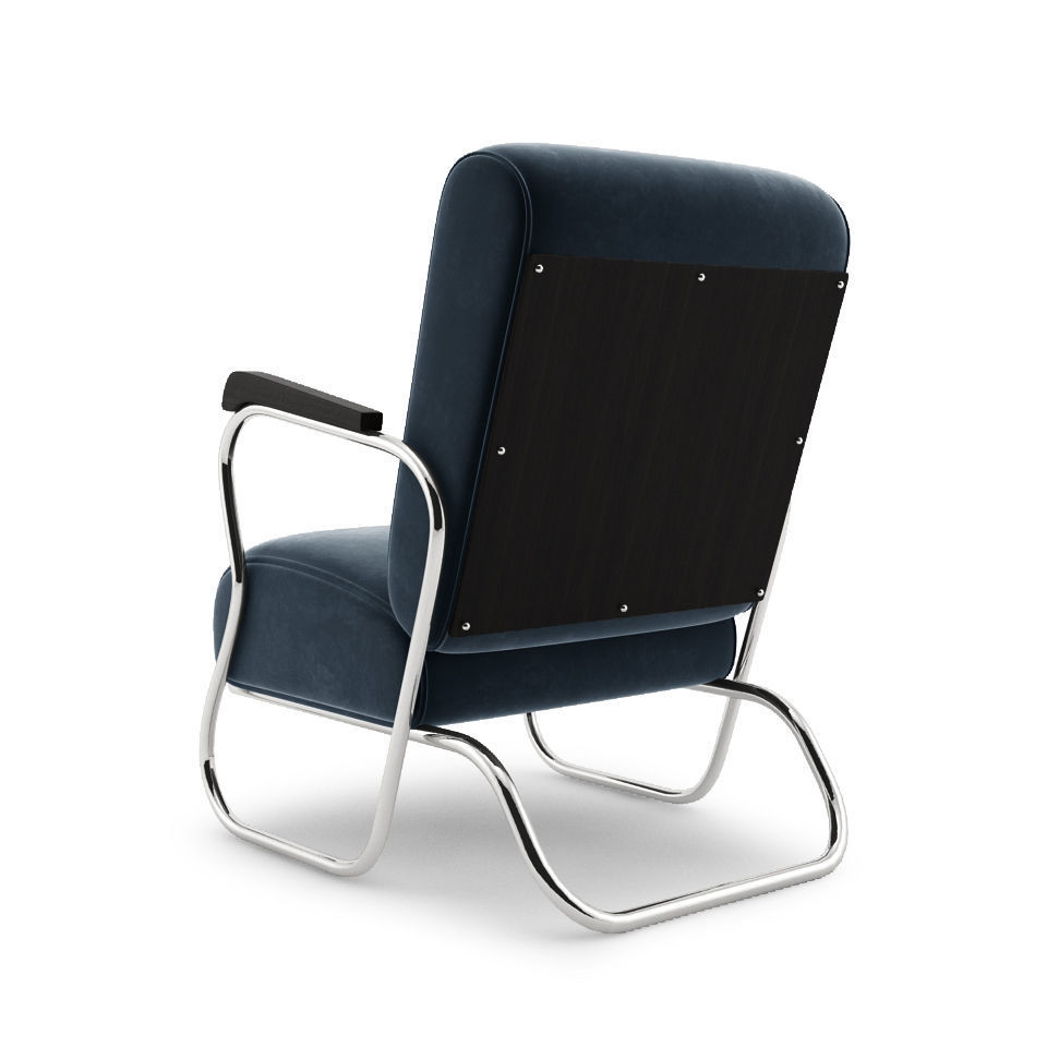 Art Deco Chrome Lounge Chair 3D model_2