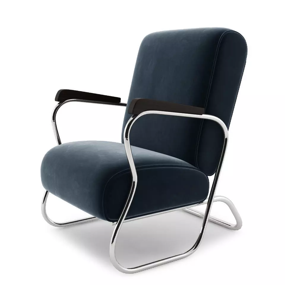 Art Deco Chrome Lounge Chair 3D model_0