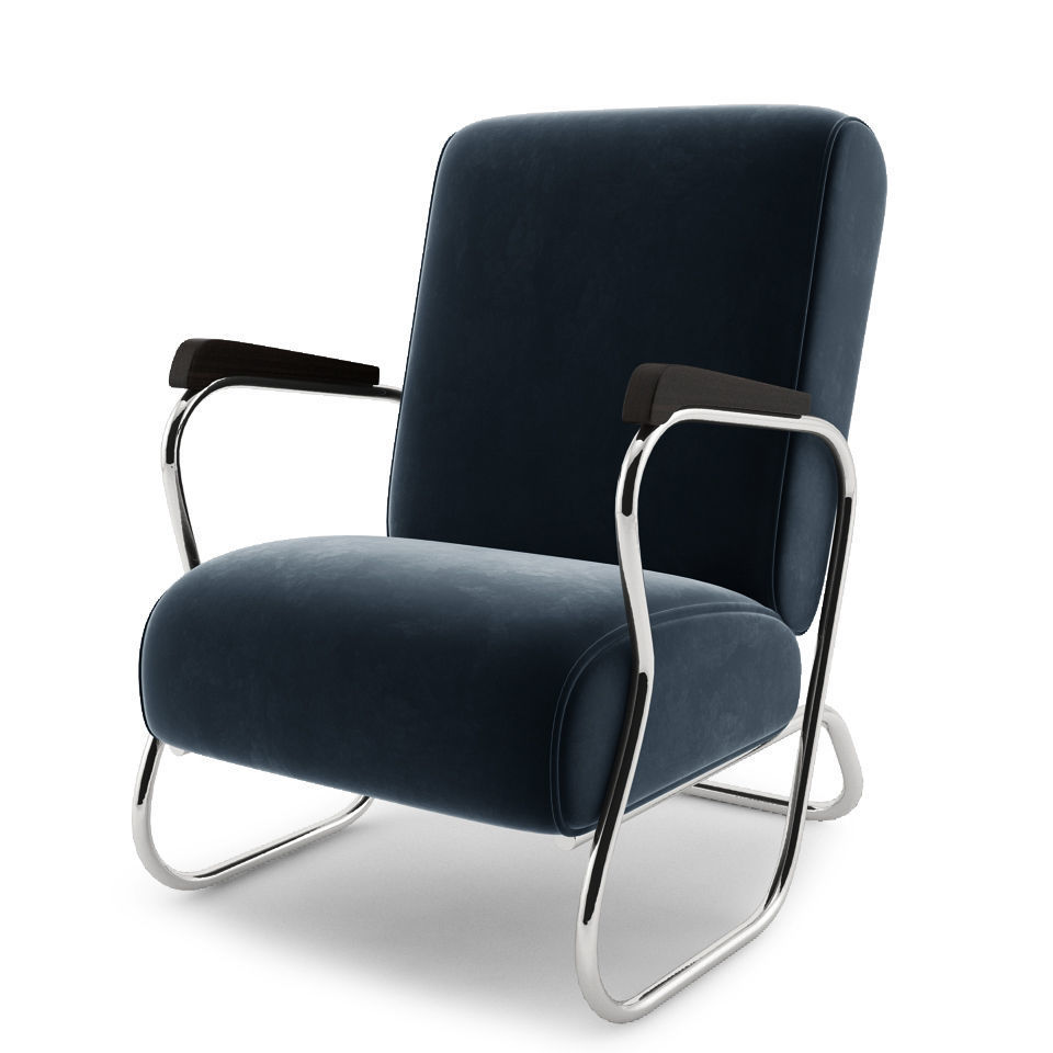 Art Deco Chrome Lounge Chair 3D model_3