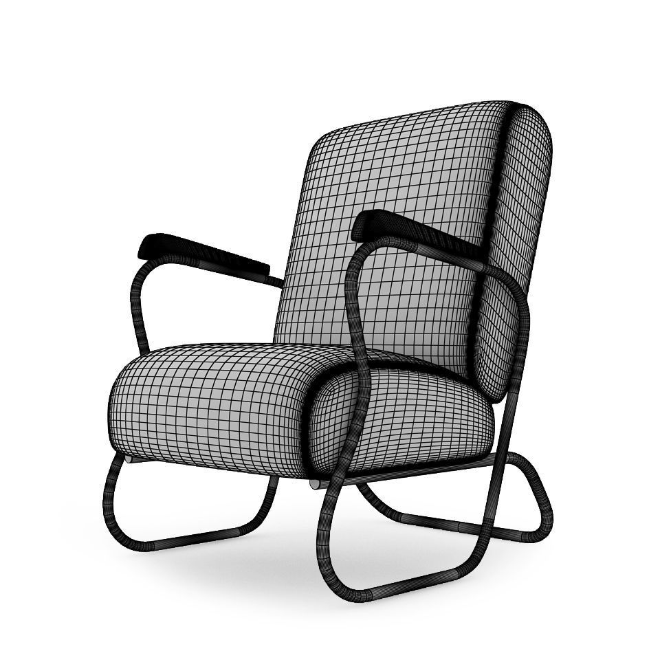 Art Deco Chrome Lounge Chair 3D model_4