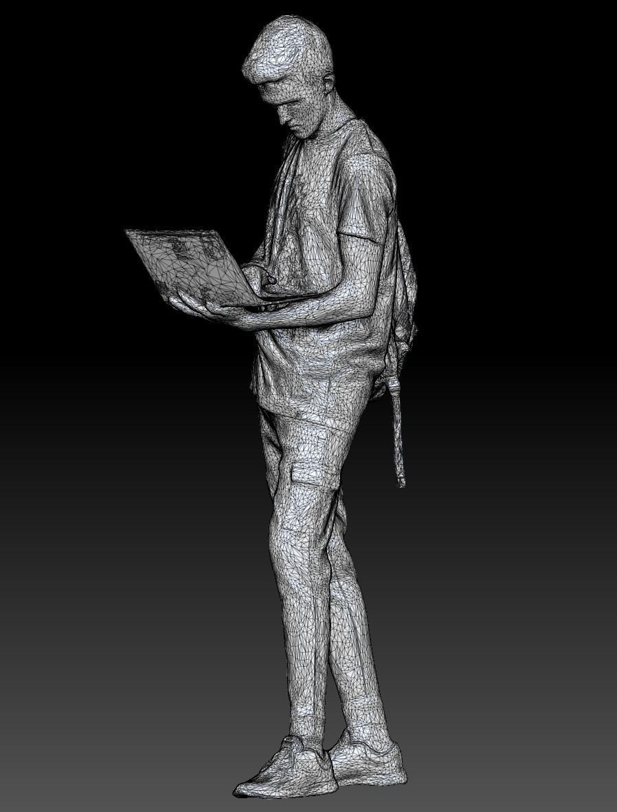 Young man with laptop and classy backpack 198 Low-poly 3D model_4