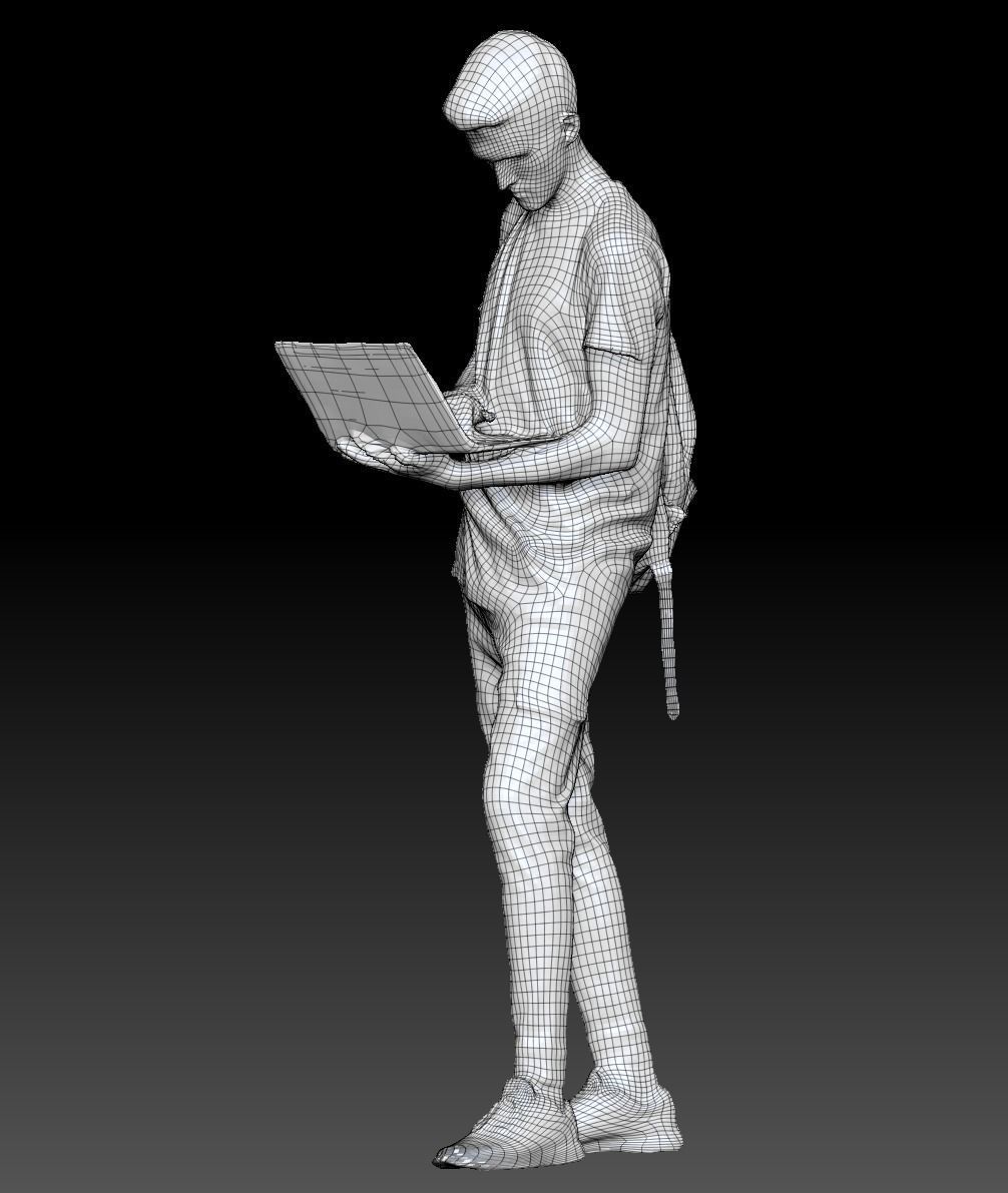 Young man with laptop and classy backpack 198 Low-poly 3D model_6