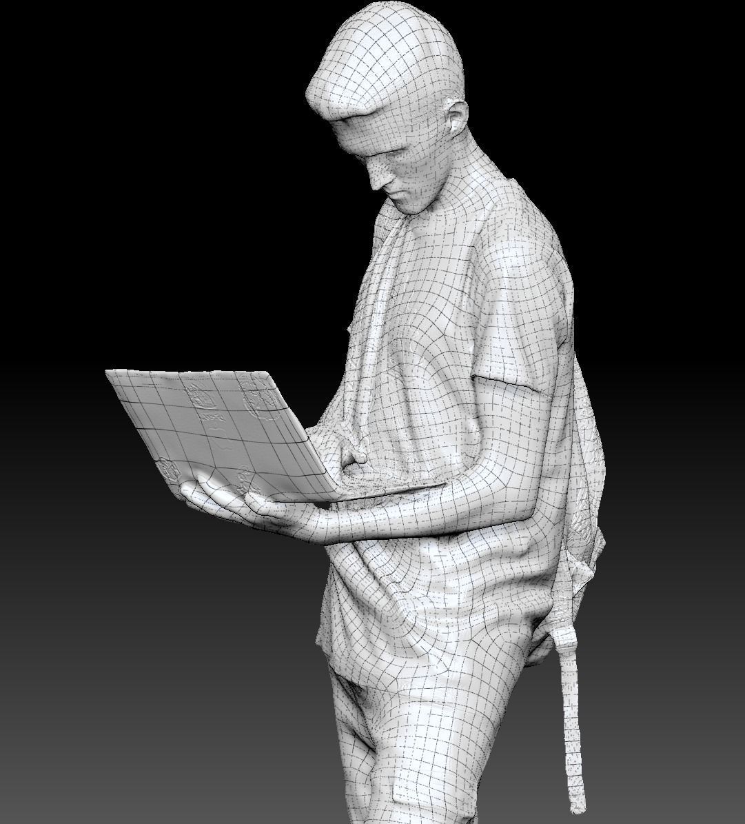 Young man with laptop and classy backpack 198 Low-poly 3D model_7