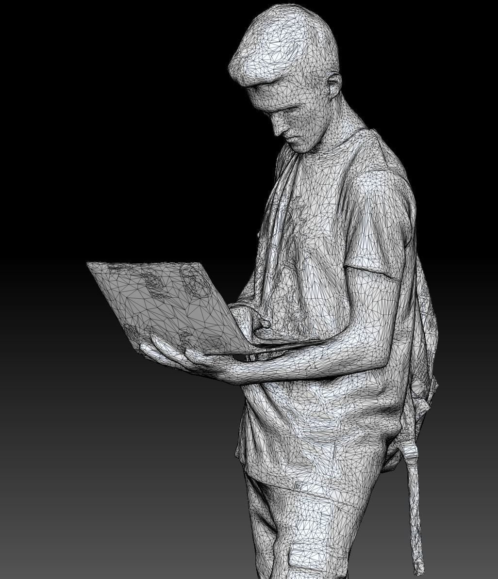 Young man with laptop and classy backpack 198 Low-poly 3D model_5