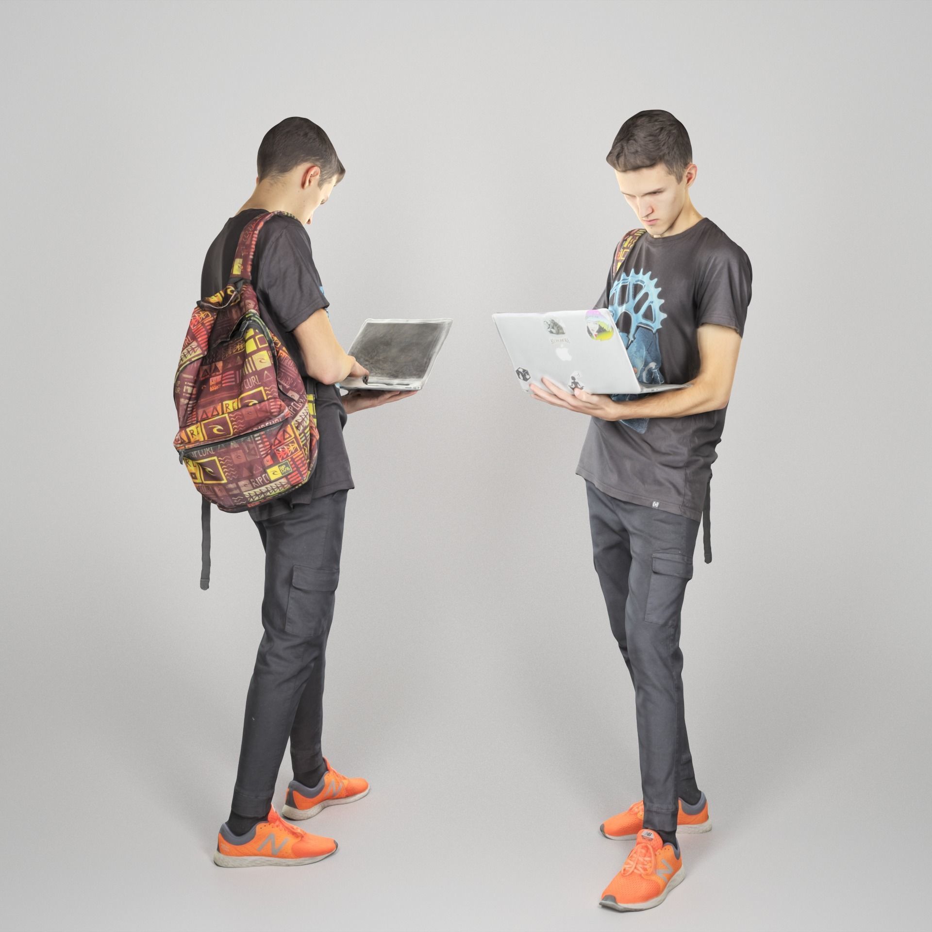 Young man with laptop and classy backpack 198 Low-poly 3D model_1