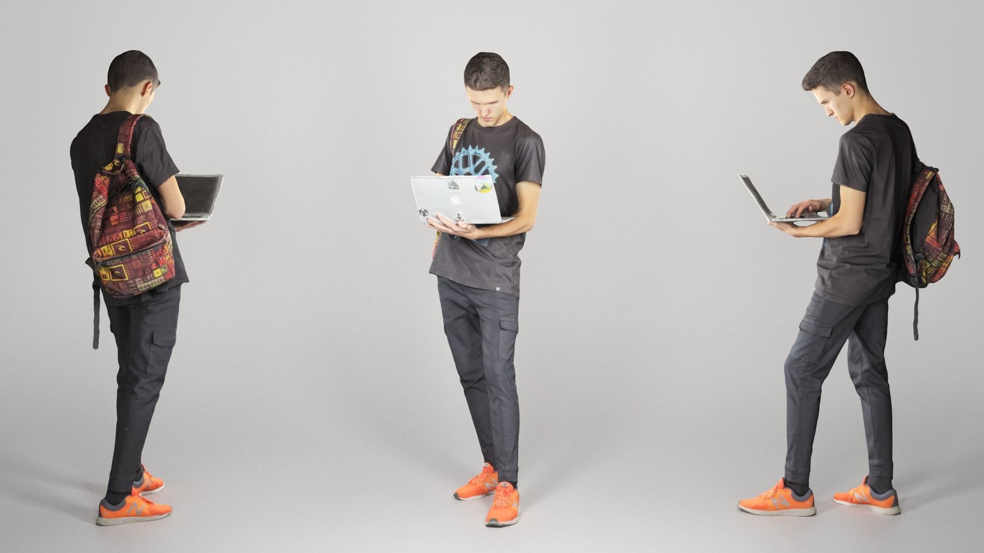 Young man with laptop and classy backpack 198 Low-poly 3D model_2