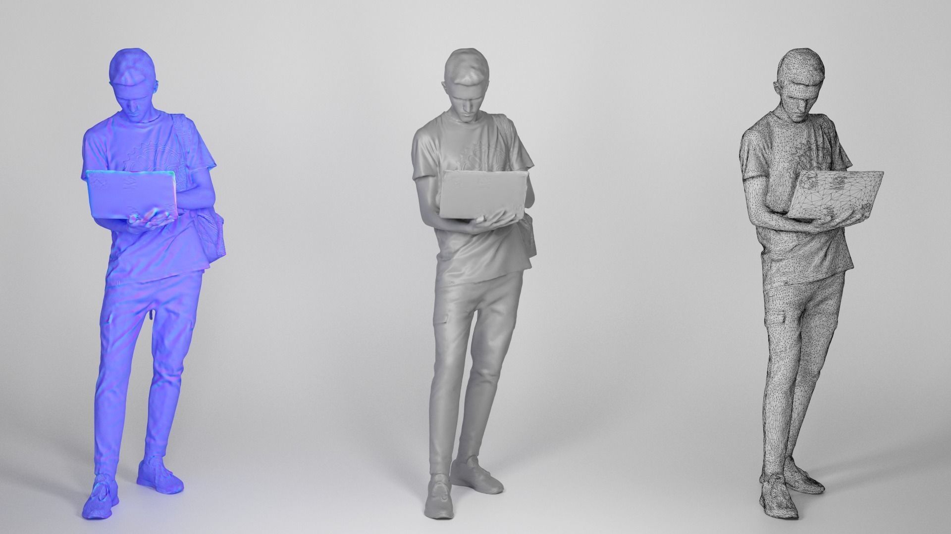 Young man with laptop and classy backpack 198 Low-poly 3D model_3