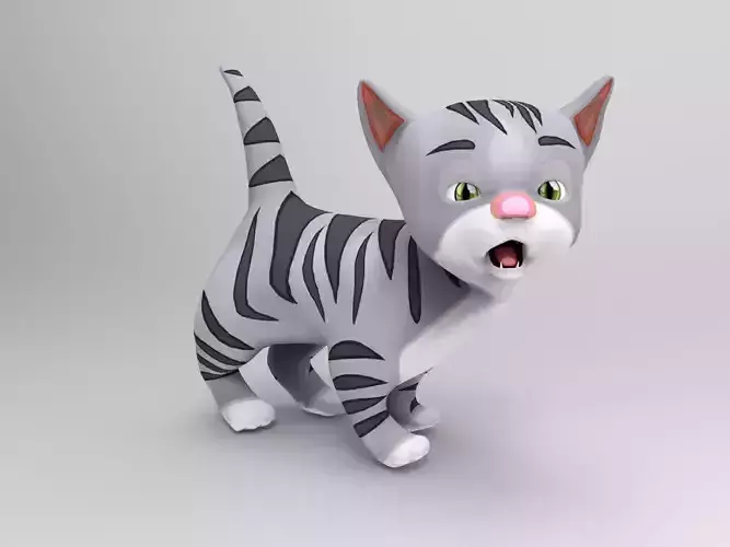 Rigged Cartoon Cute gray cat 3d model 