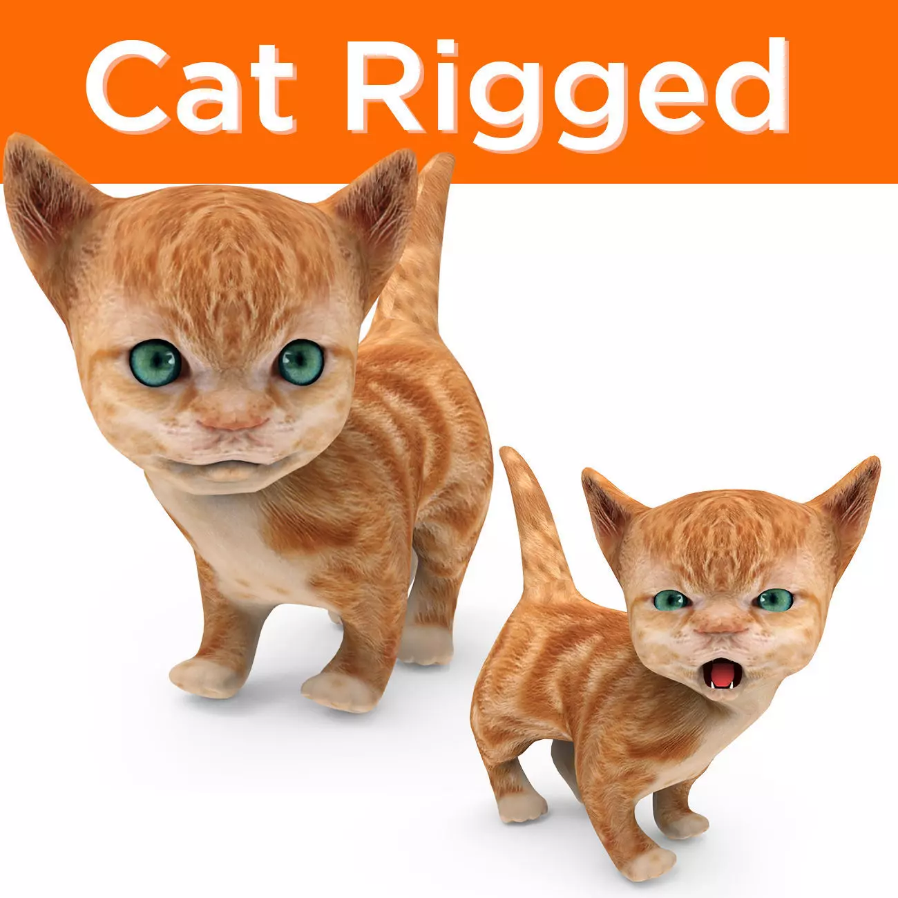 Red Cute cartoon Cat Rigged Low-poly 3D model_0