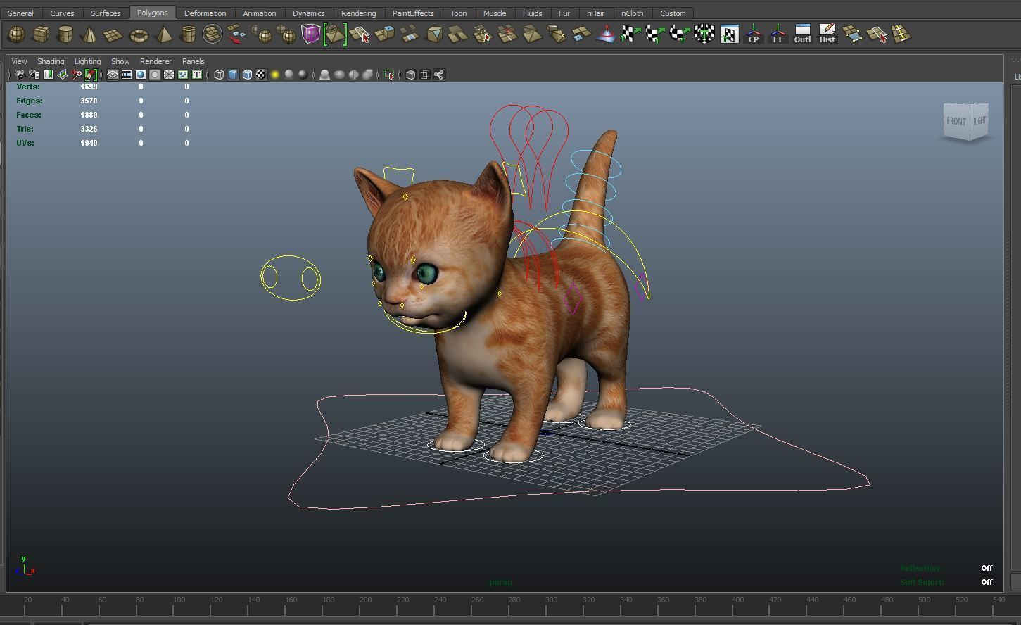 Red Cute cartoon Cat Rigged Low-poly 3D model_10