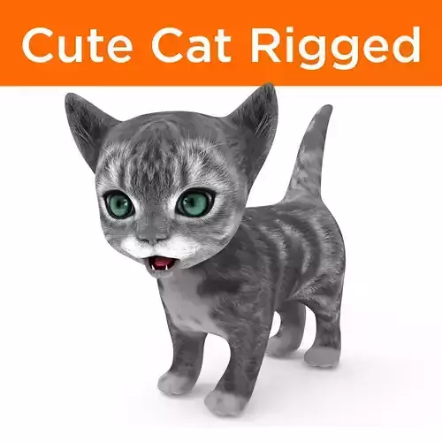 Cute pet cat model 3d low poly Rigged