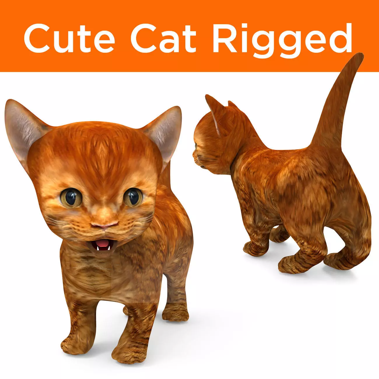 3D Red Cute cartoon Cat Rigged Low-poly 3D model_0