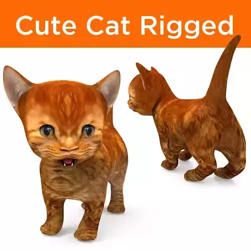 3D Red Cute cartoon Cat Rigged